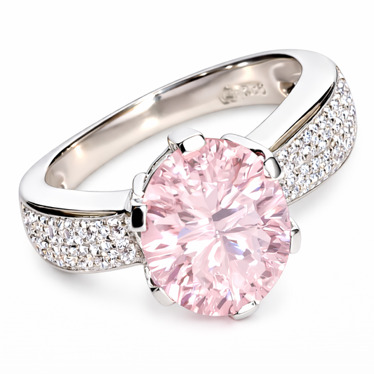 Large Pink Solitaire Silver Ring