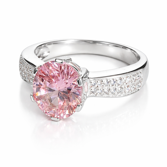 Large Pink Solitaire Silver Ring