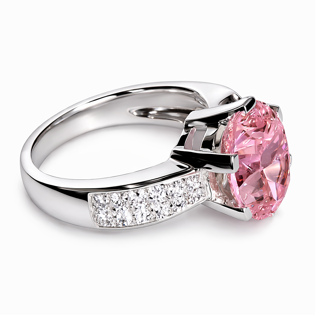 Large Pink Solitaire Silver Ring