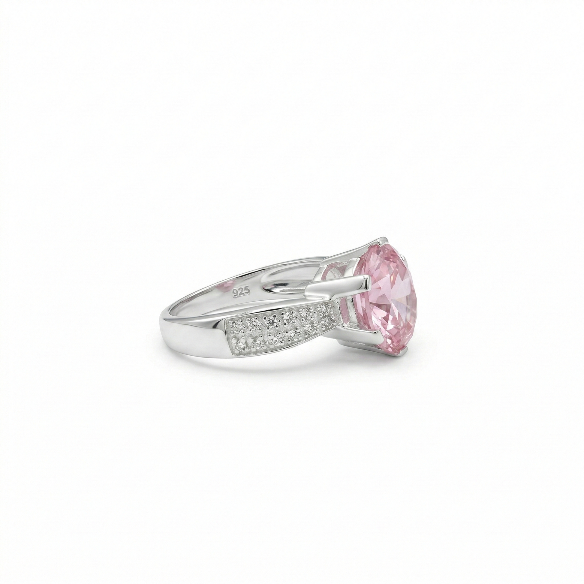 Large Pink Solitaire Silver Ring