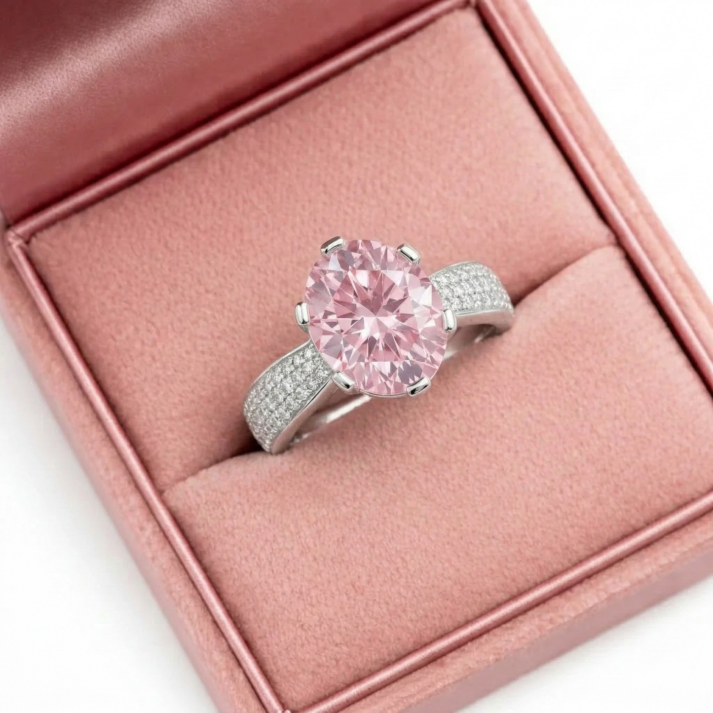 Large Pink Solitaire Silver Ring