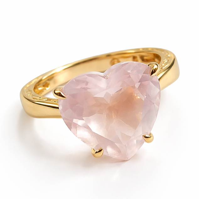 Large Rose Quartz Heart Gold Ring