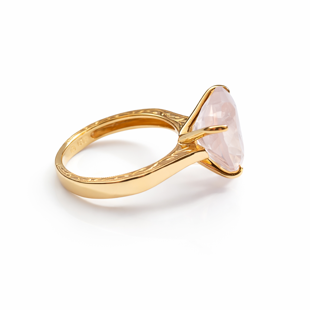 Large Rose Quartz Heart Gold Ring