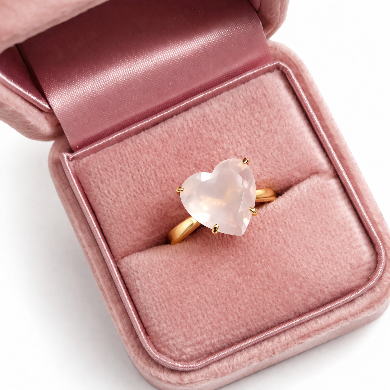 Large Rose Quartz Heart Gold Ring