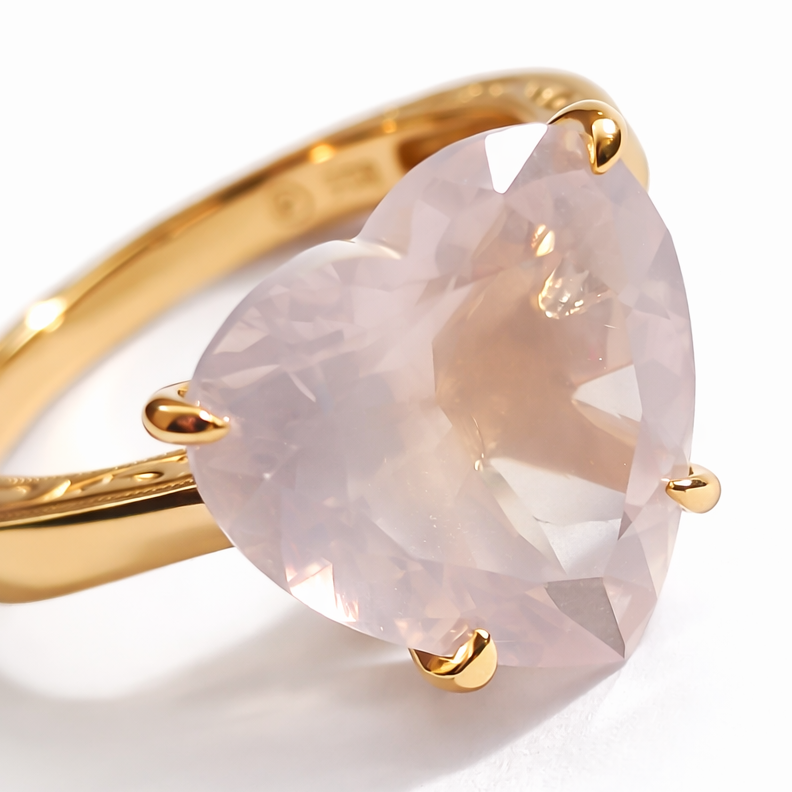 Large Rose Quartz Heart Gold Ring