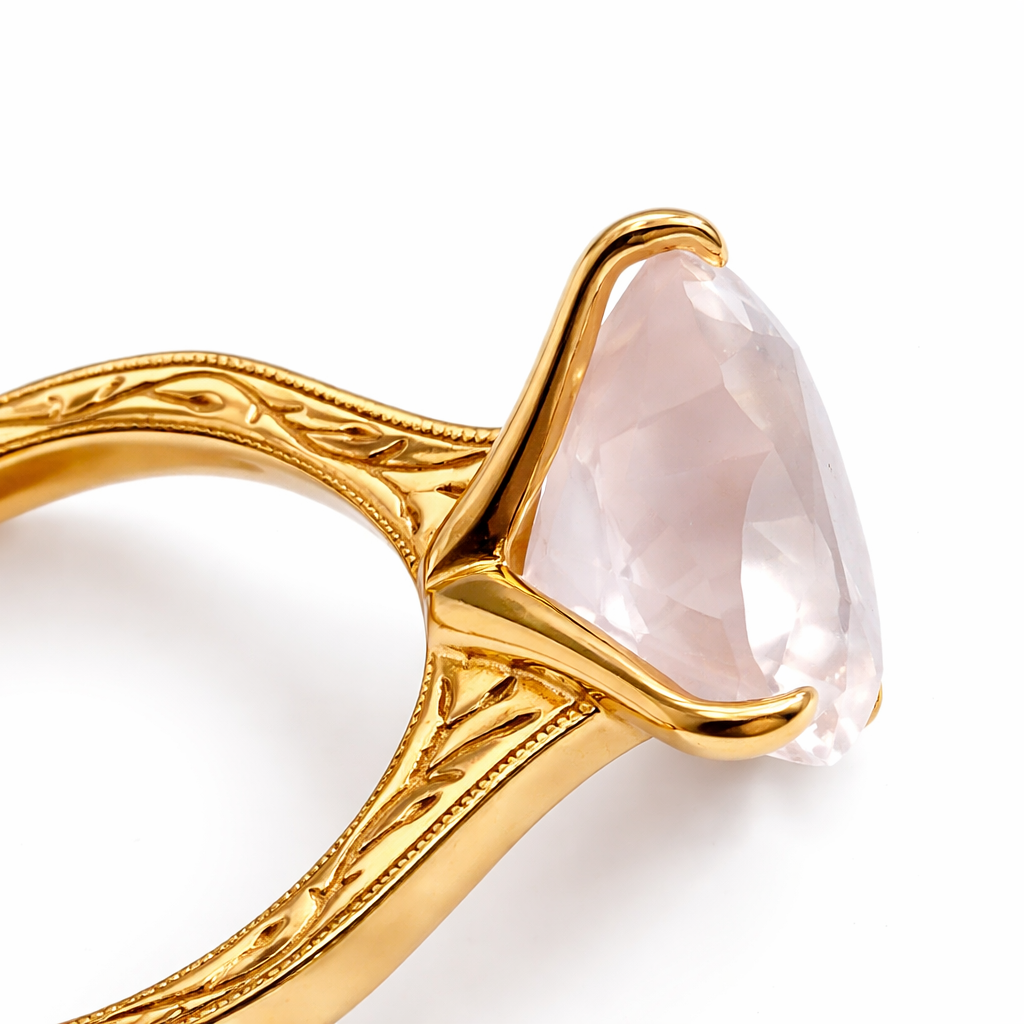 Large Rose Quartz Heart Gold Ring