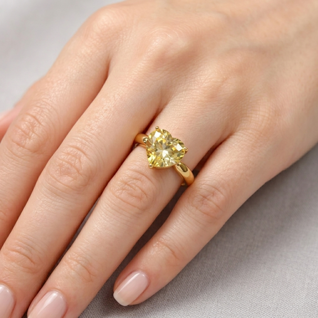 Large Yellow Heart Gem Ring