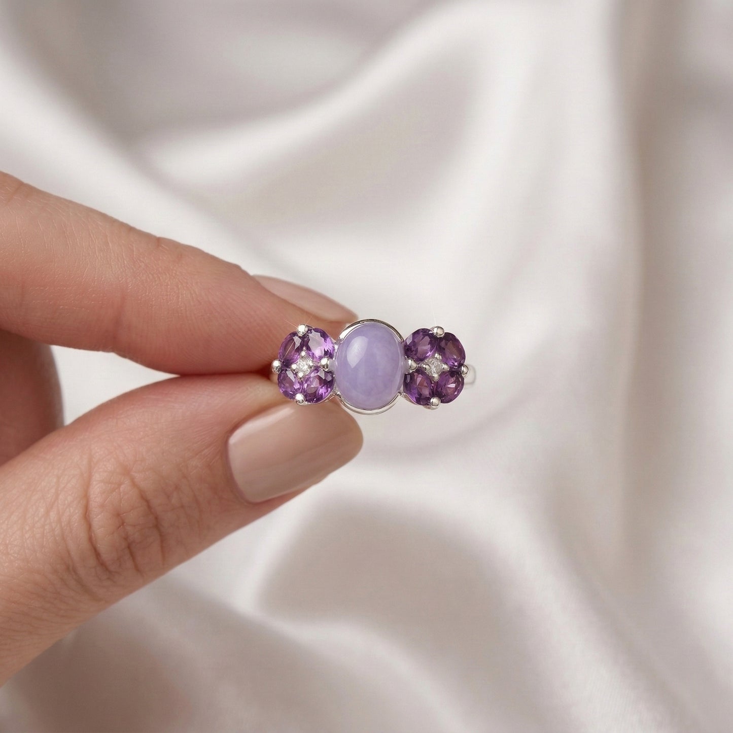 Lavender Jadeite Cabochon Silver Ring