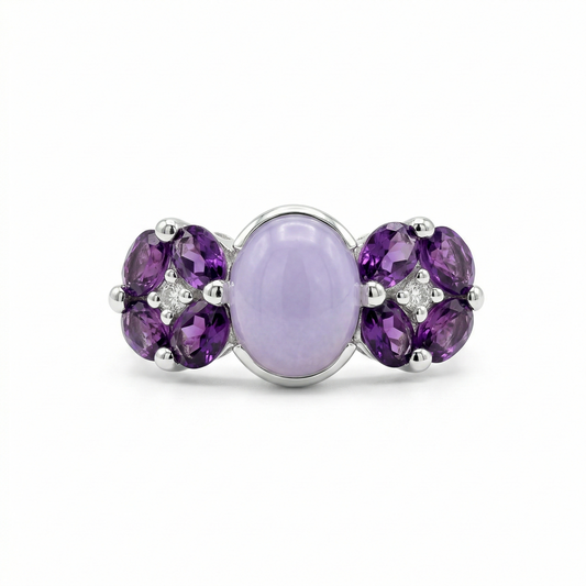 Lavender Jadeite Cabochon Silver Ring