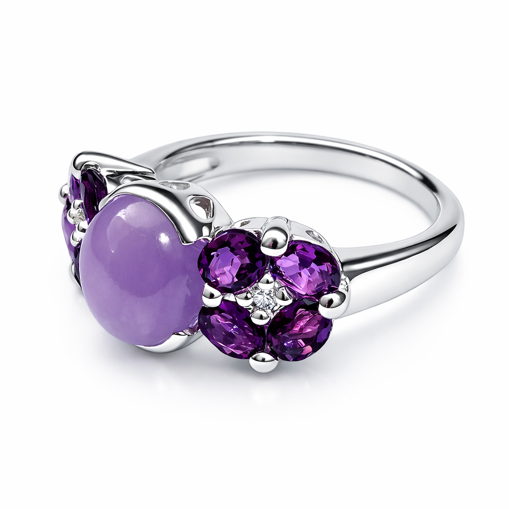 Lavender Jadeite Cabochon Silver Ring