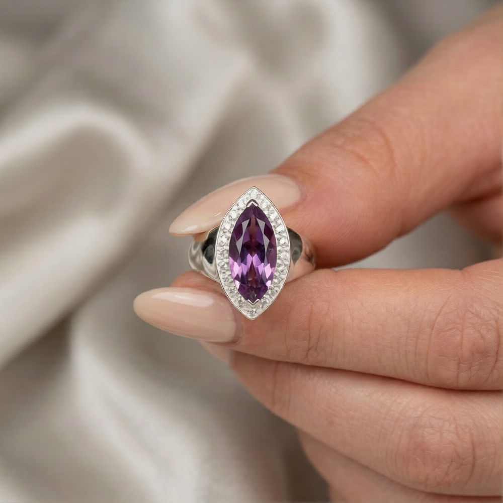 Marquise Amethyst Silver Ring