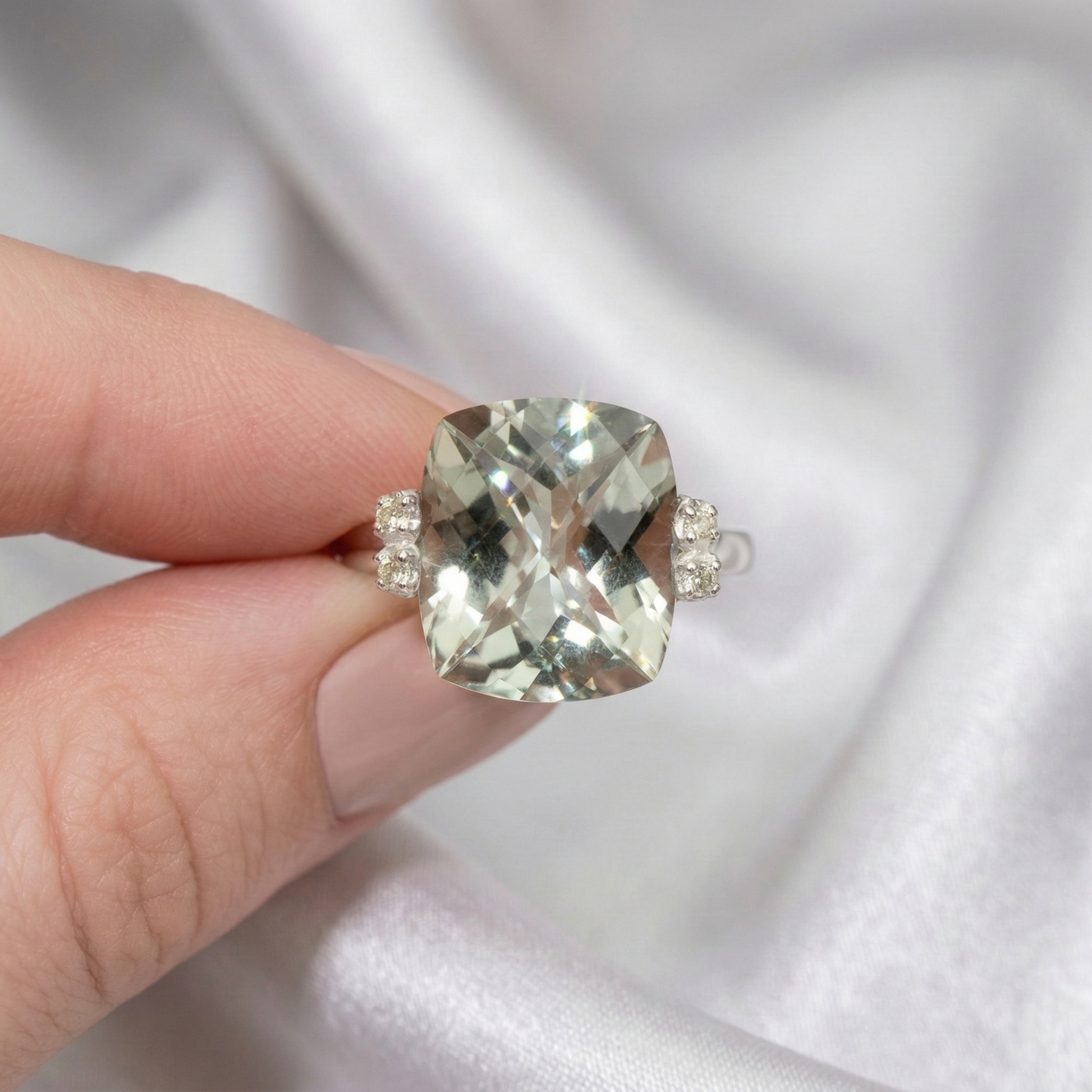 Mint Green Quartz Silver Ring