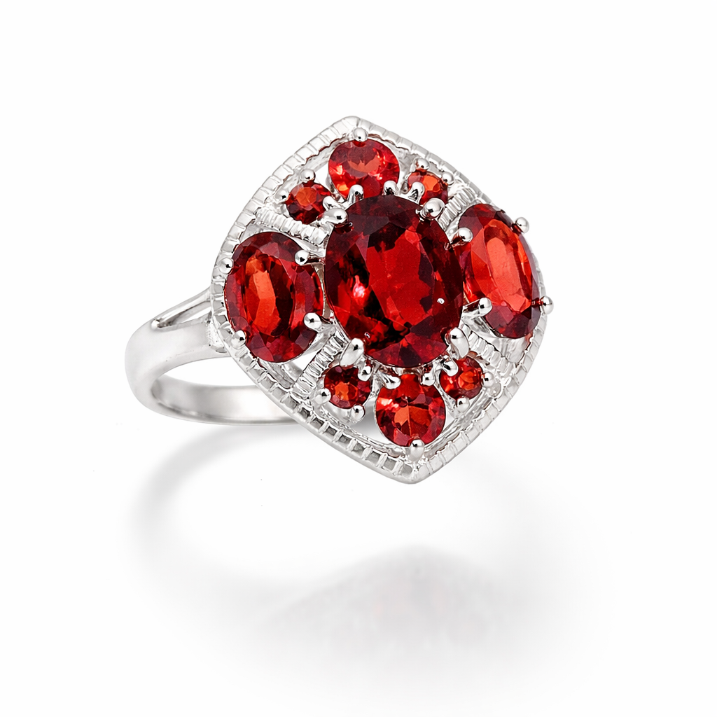 Mozambique Garnets Cluster Silver Ring