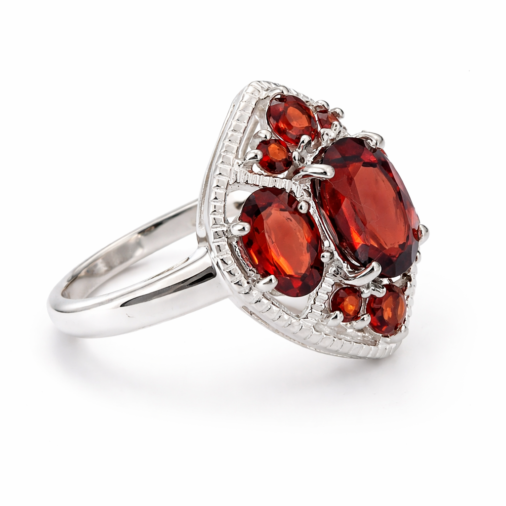 Mozambique Garnets Cluster Silver Ring