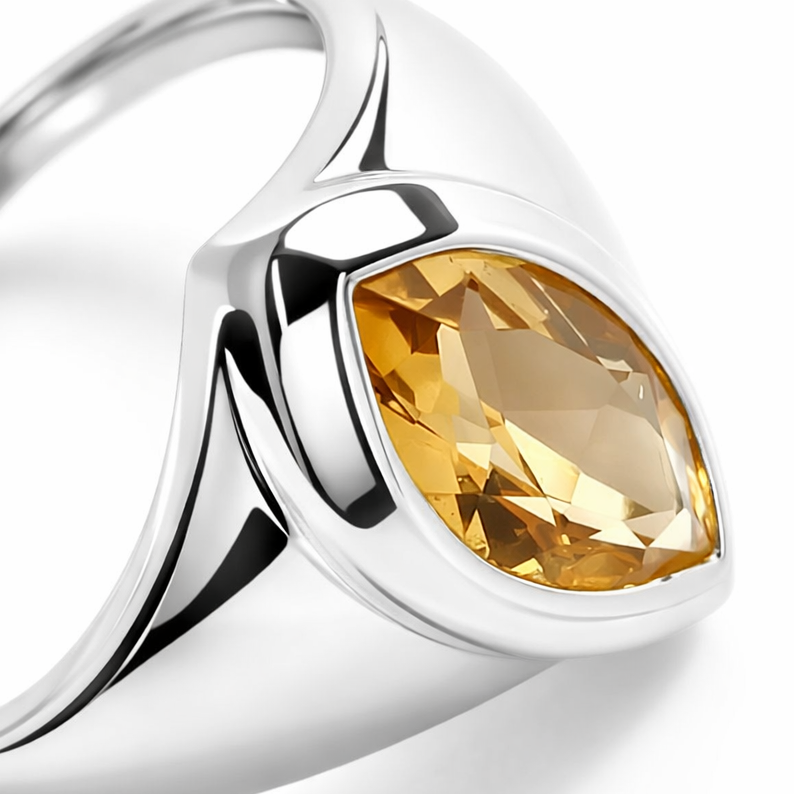 Navette Yellow Quartz Ring
