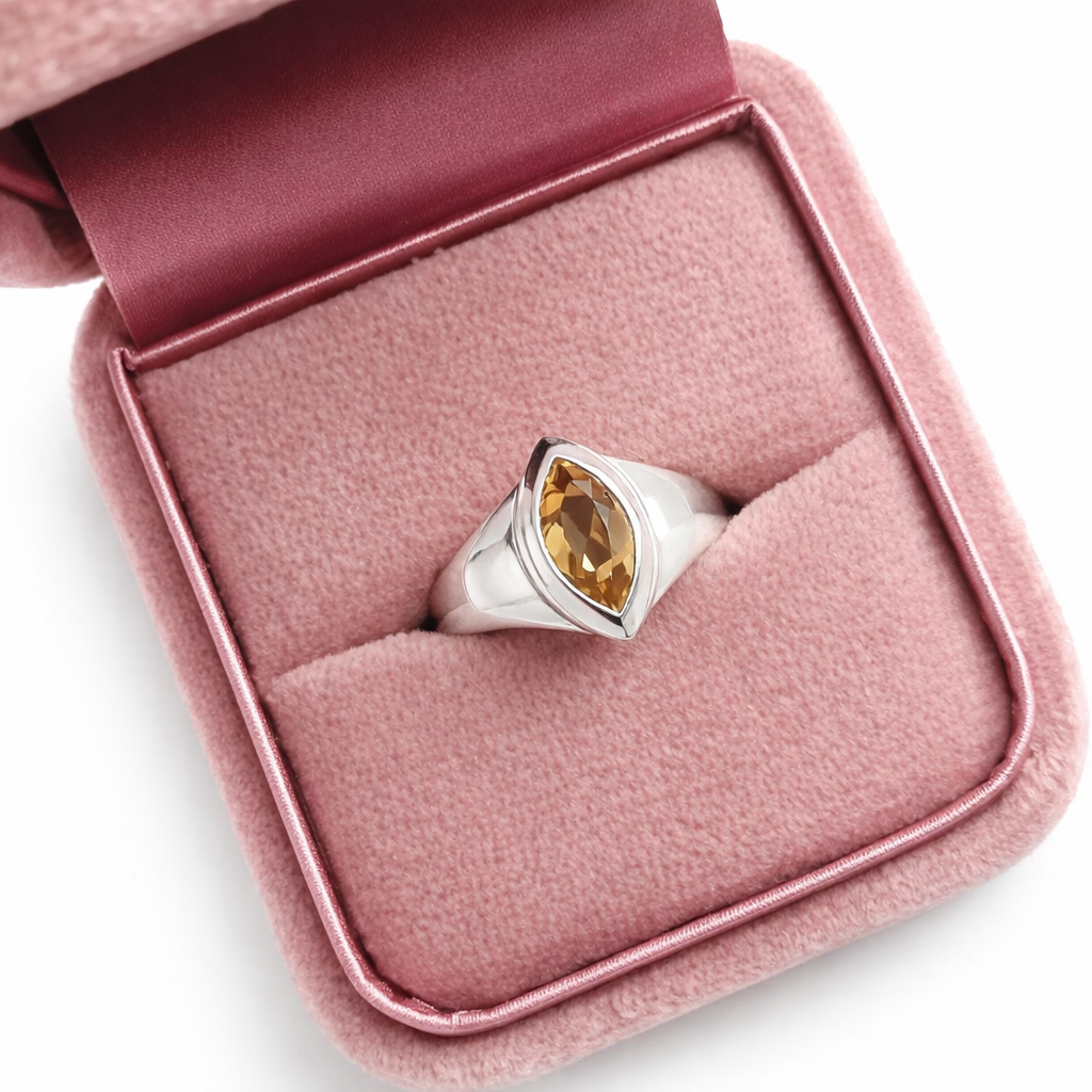 Navette Yellow Quartz Ring