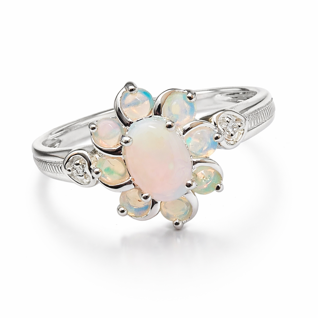 Opal Flower Silver Ring