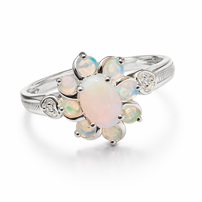 Opal Flower Silver Ring