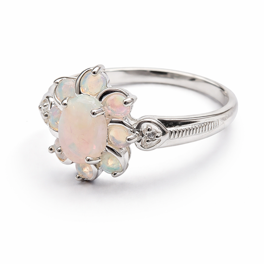 Opal Flower Silver Ring