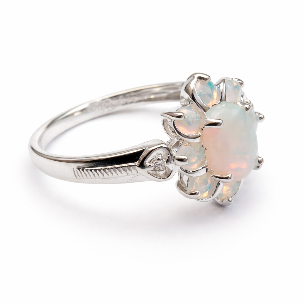 Opal Flower Silver Ring