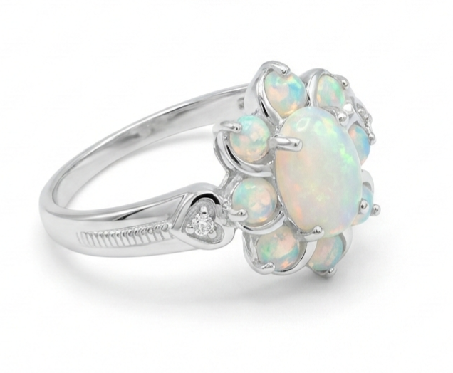Opal Flower Silver Ring