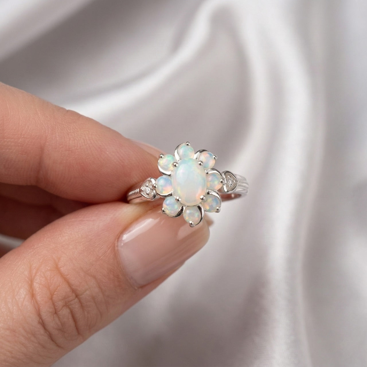 Opal Flower Silver Ring