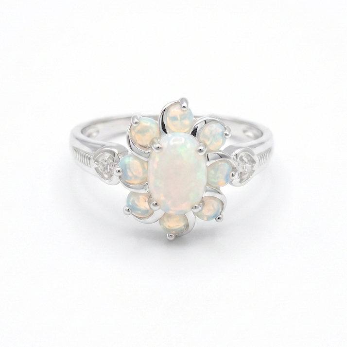 Opal Flower Silver Ring 