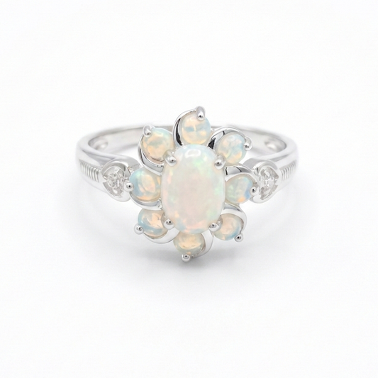 Opal Flower Silver Ring 
