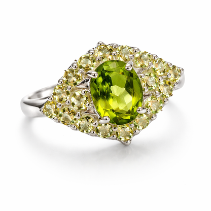Peridot Cluster Silver Ring
