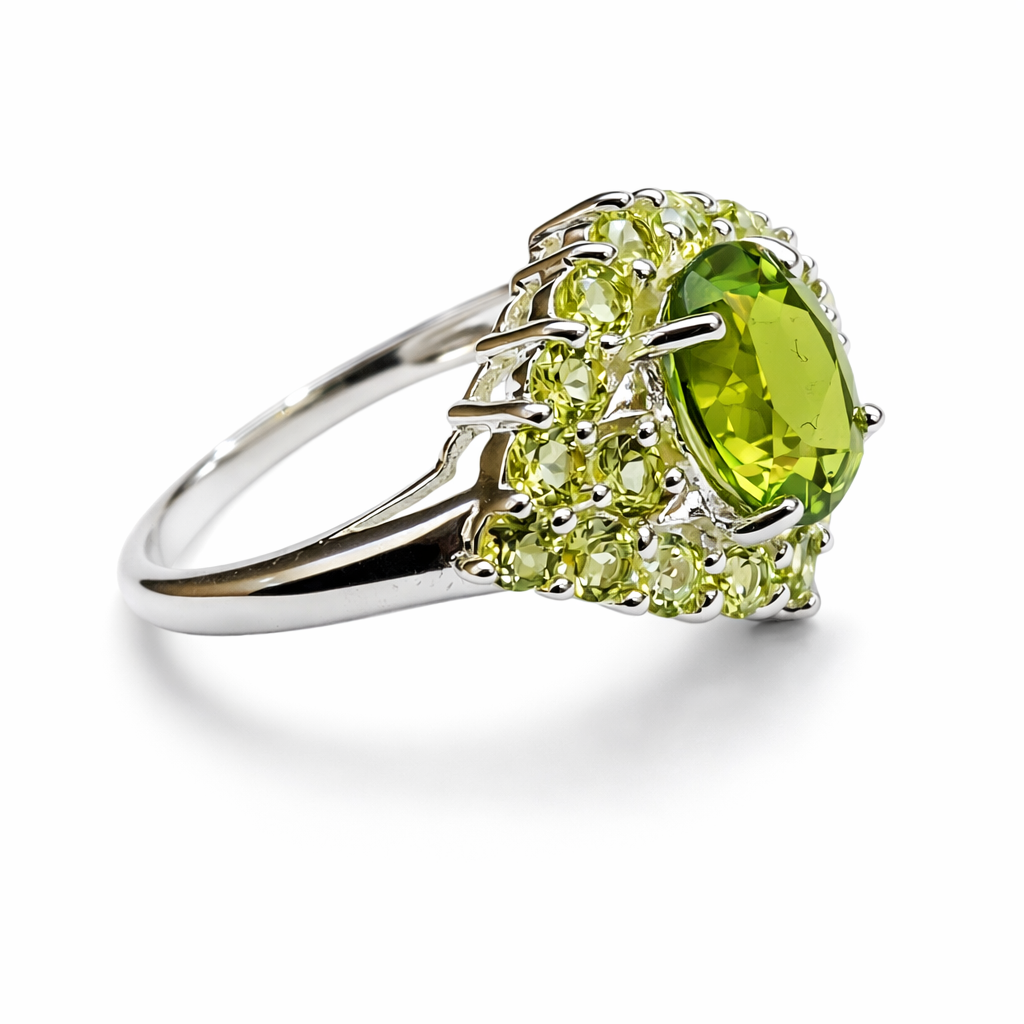 Peridot Cluster Silver Ring