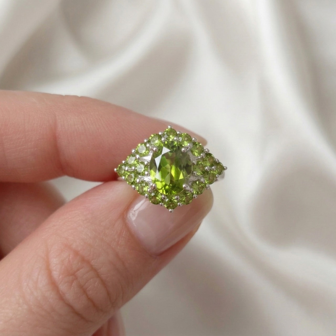 Peridot Cluster Silver Ring