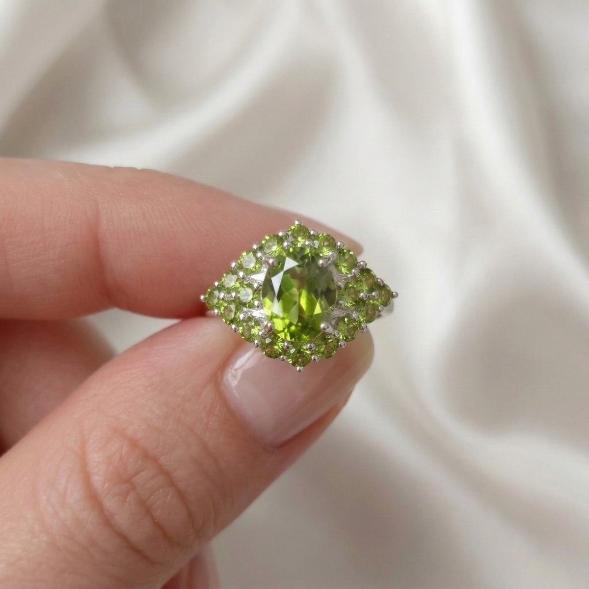 Peridot Cluster Silver Ring