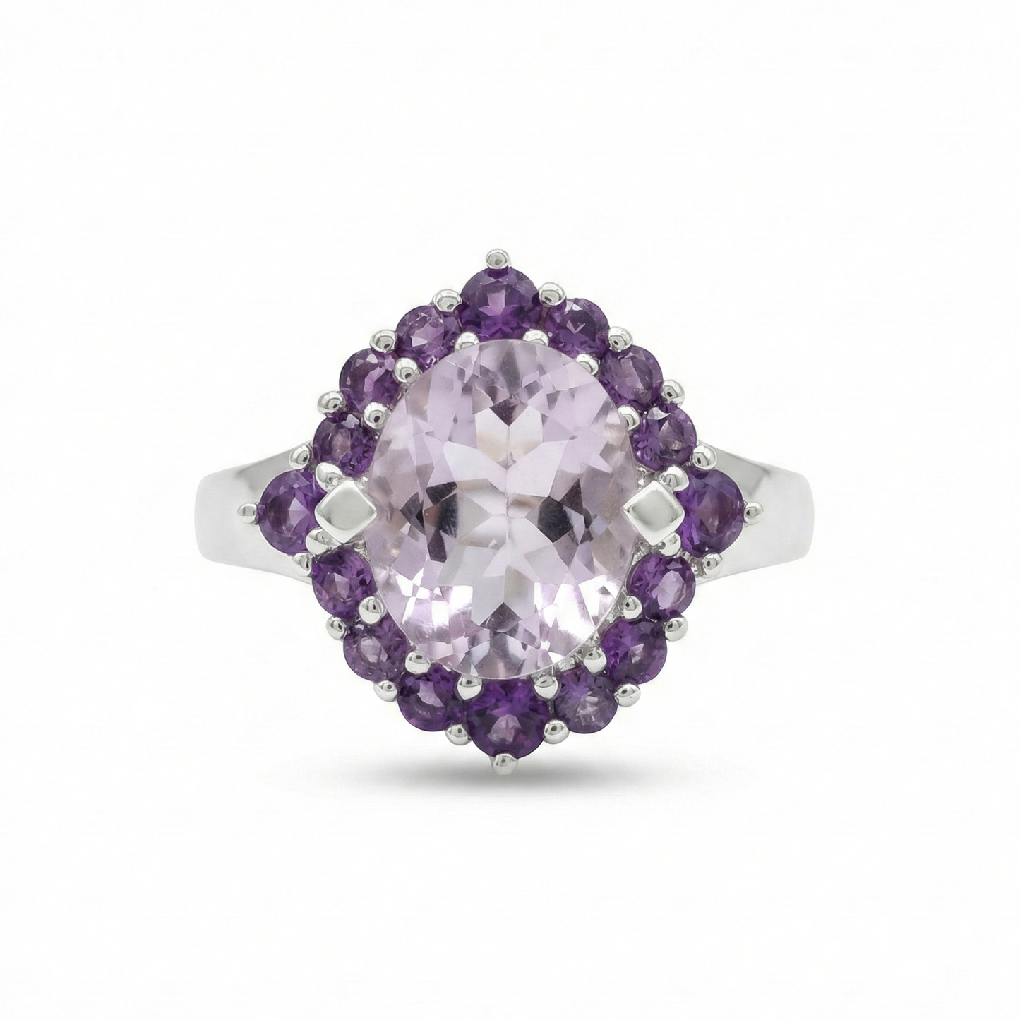  Pink Amethyst Halo Silver Ring