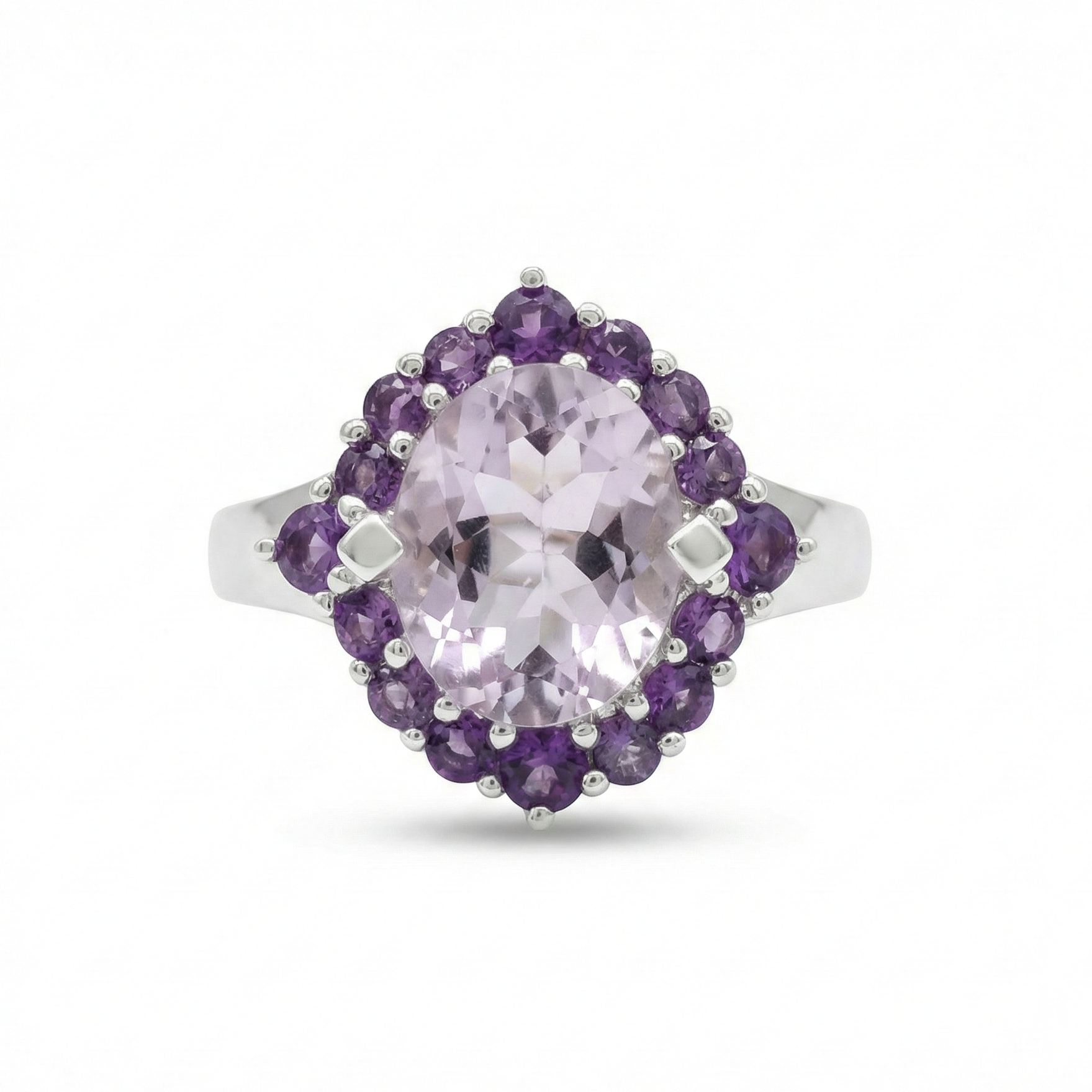  Pink Amethyst Halo Silver Ring