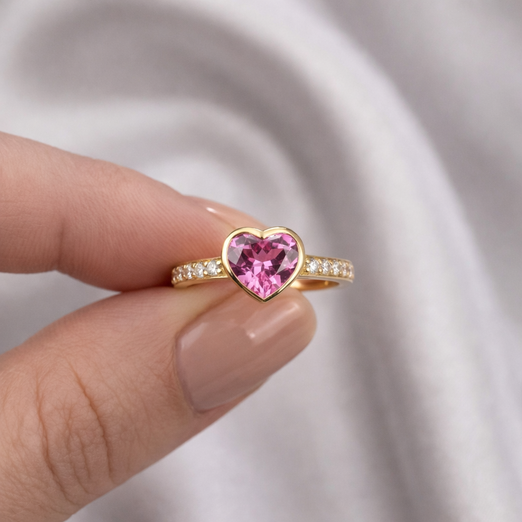 Pink Heart Gold Plated Ring