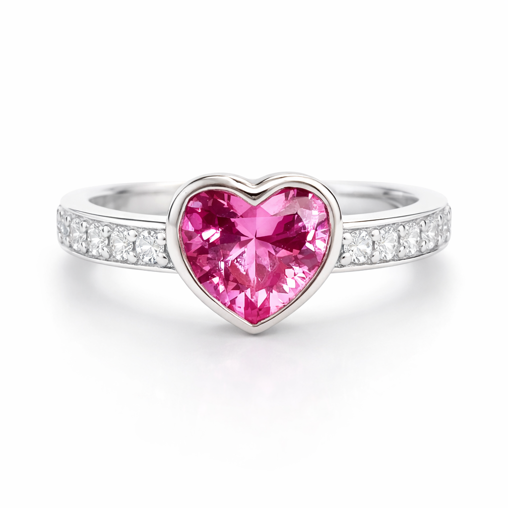 Pink Heart Sapphire Silver Ring