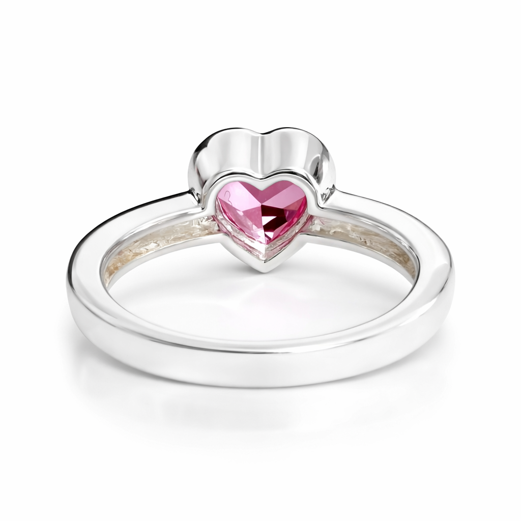 Pink Heart Sapphire Silver Ring