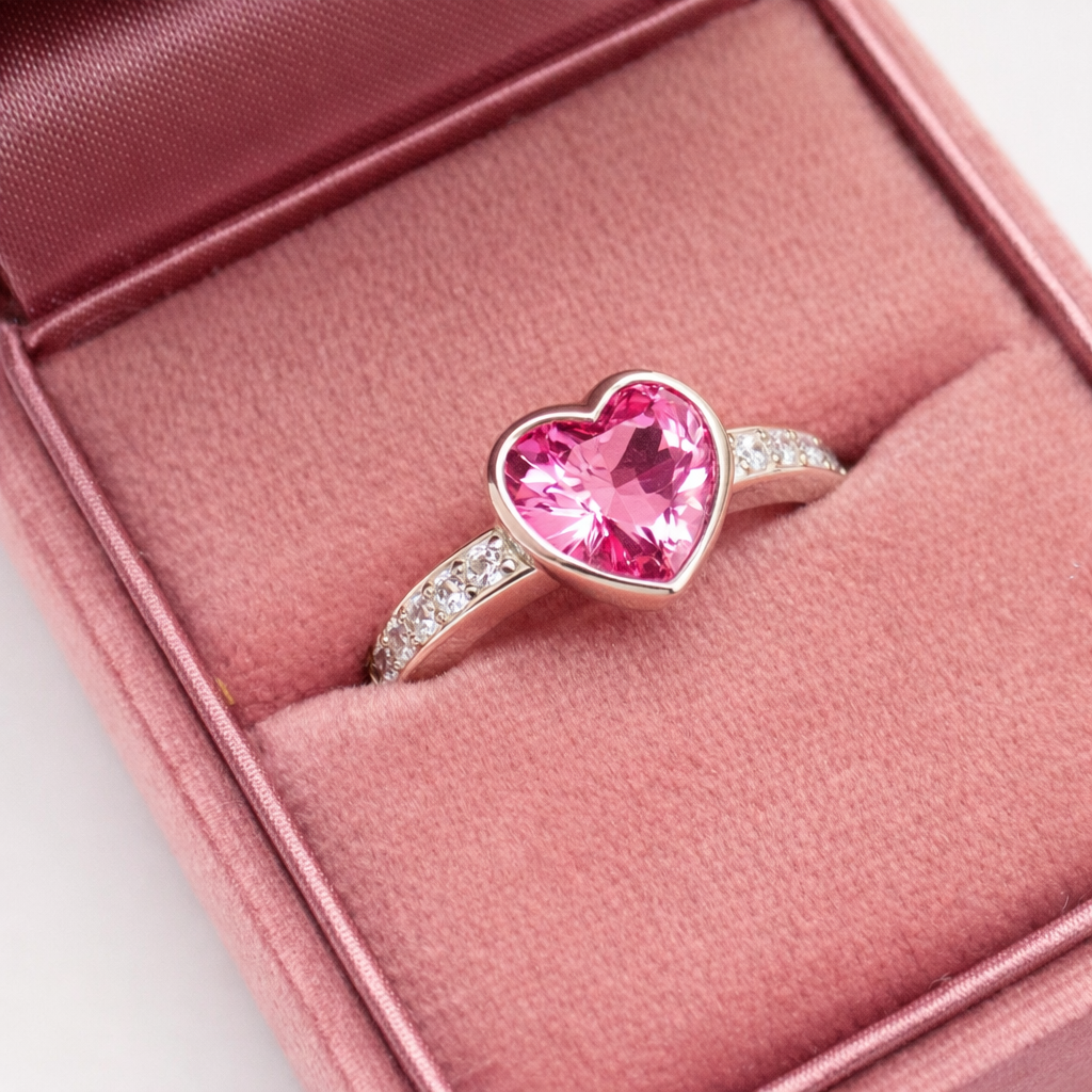 Pink Heart Sapphire Silver Ring