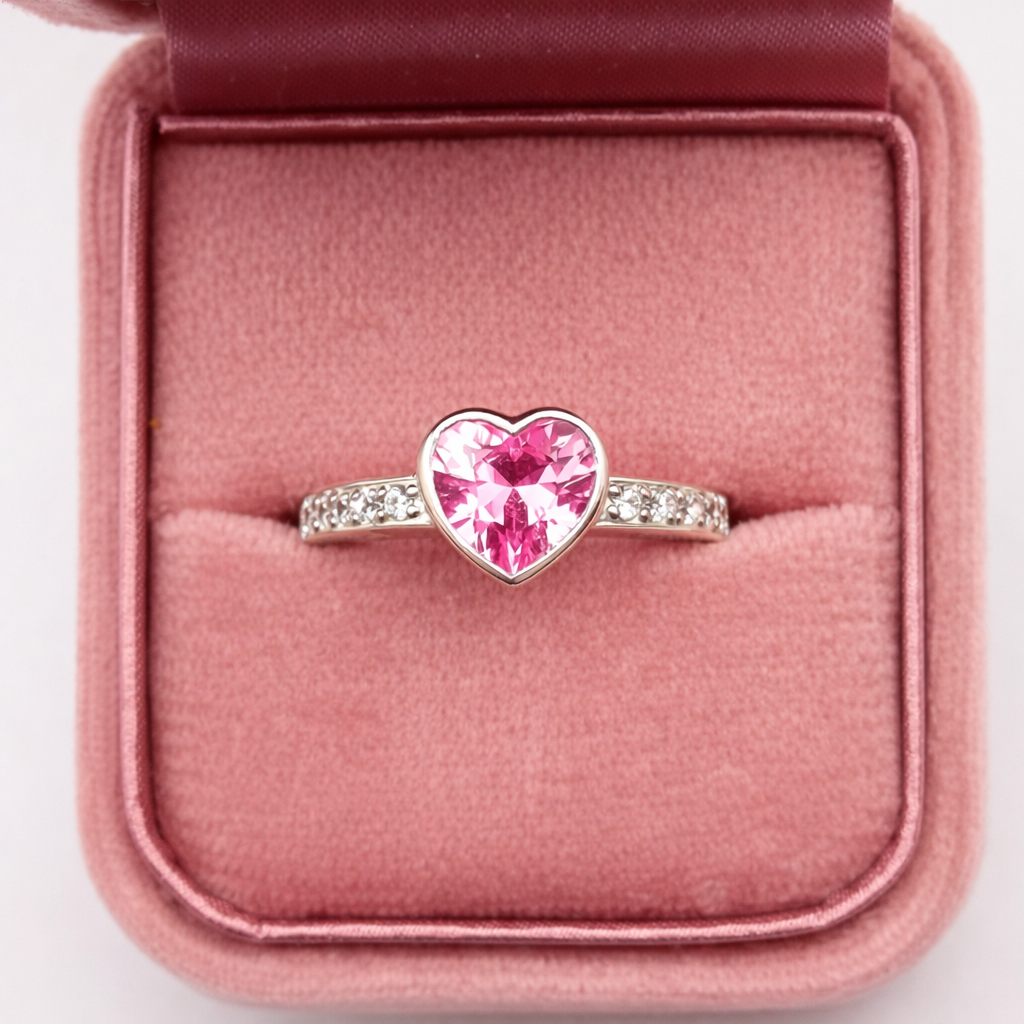 Pink Heart Sapphire Silver Ring