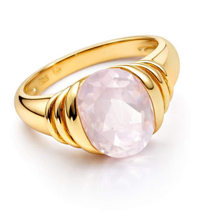 Pink Quartz Gold Plated Godronne Ring