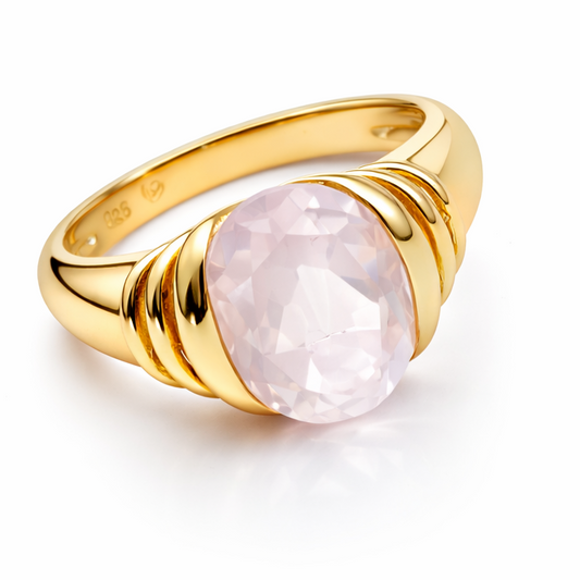 Pink Quartz Gold Plated Godronne Ring