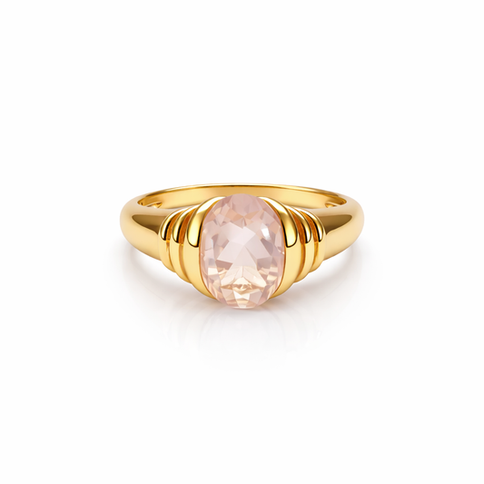 Pink Quartz Gold Plated Godronne Ring
