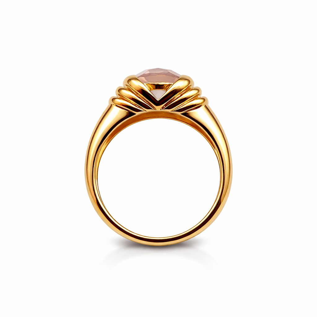 Pink Quartz Gold Plated Godronne Ring