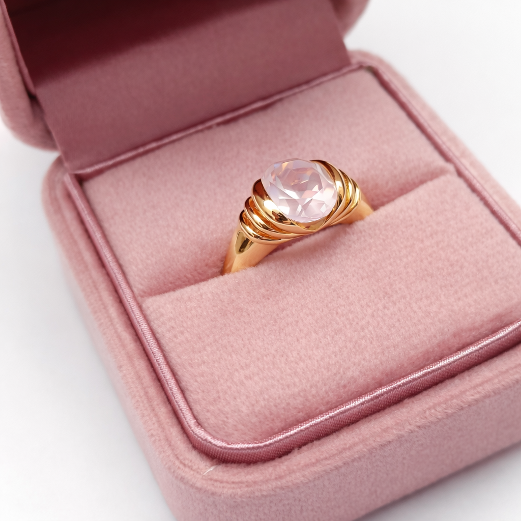Pink Quartz Gold Plated Godronne Ring