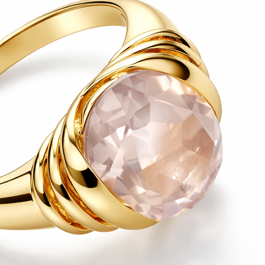 Pink Quartz Gold Plated Godronne Ring