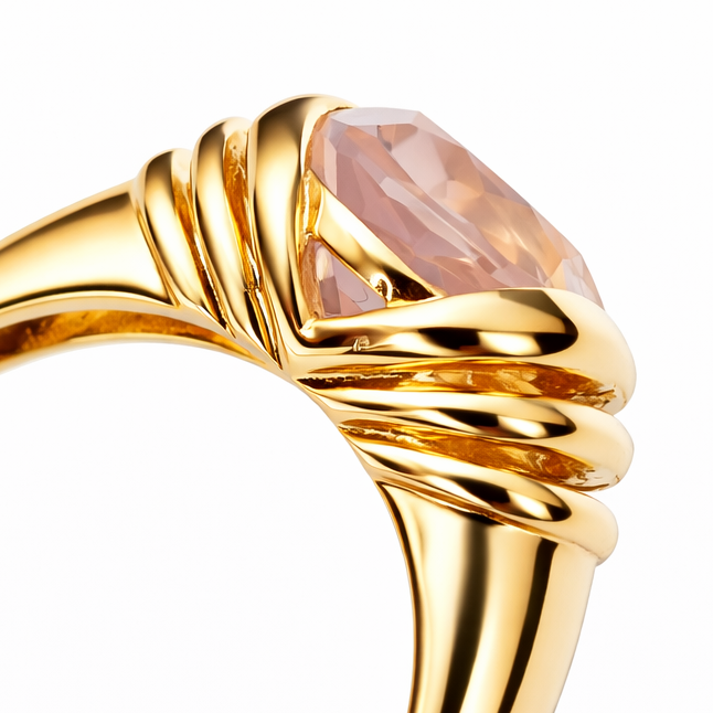 Pink Quartz Gold Plated Godronne Ring