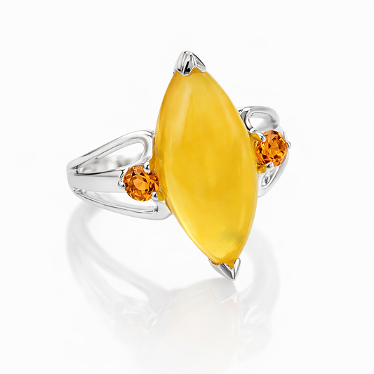 Ring with honey opal and citrines