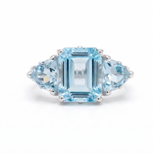 Sky Blue Topaz 3-Stone Silver Ring