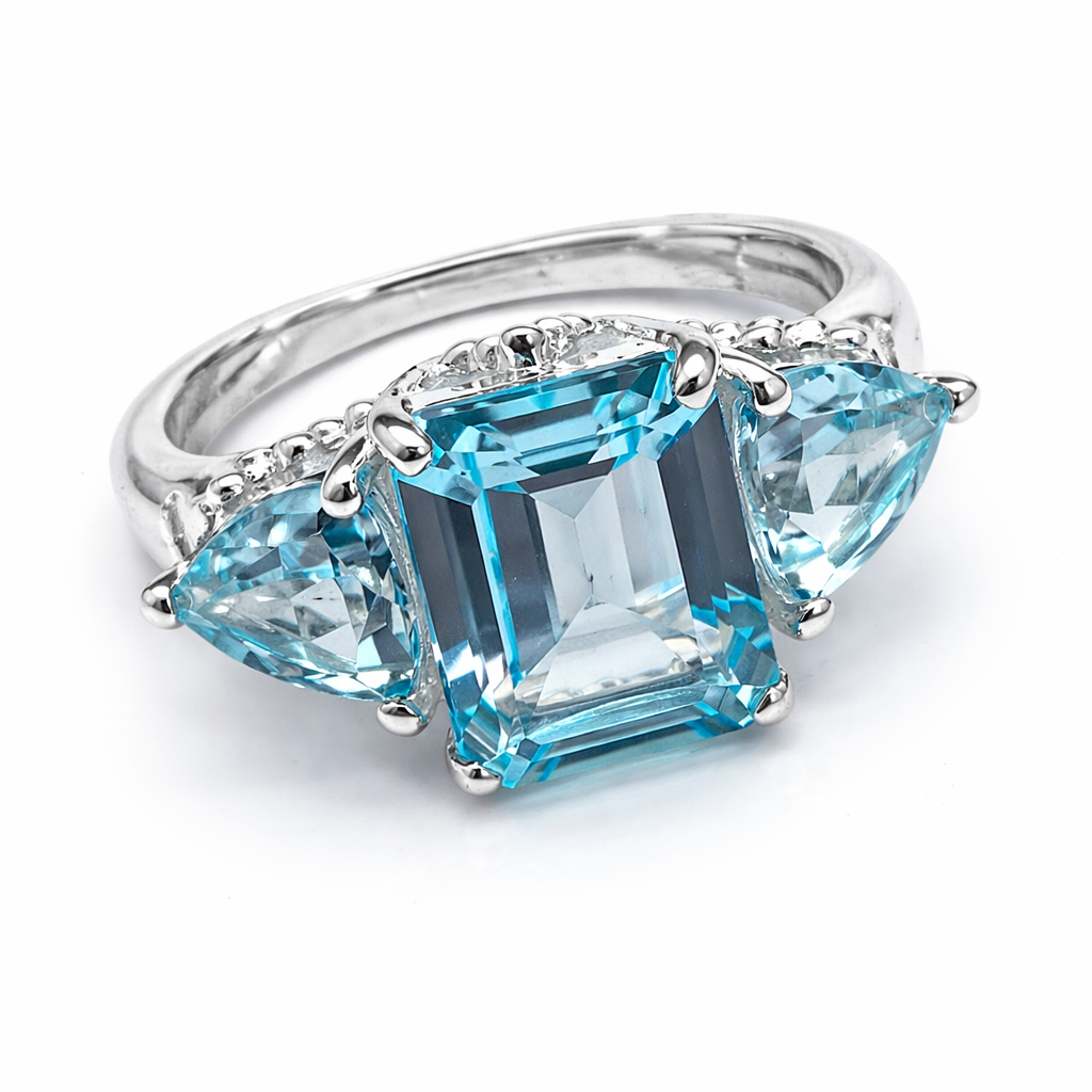 Sky Blue Topaz 3-Stone Silver Ring