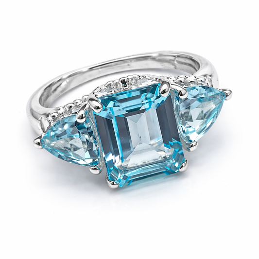 Sky Blue Topaz 3-Stone Silver Ring